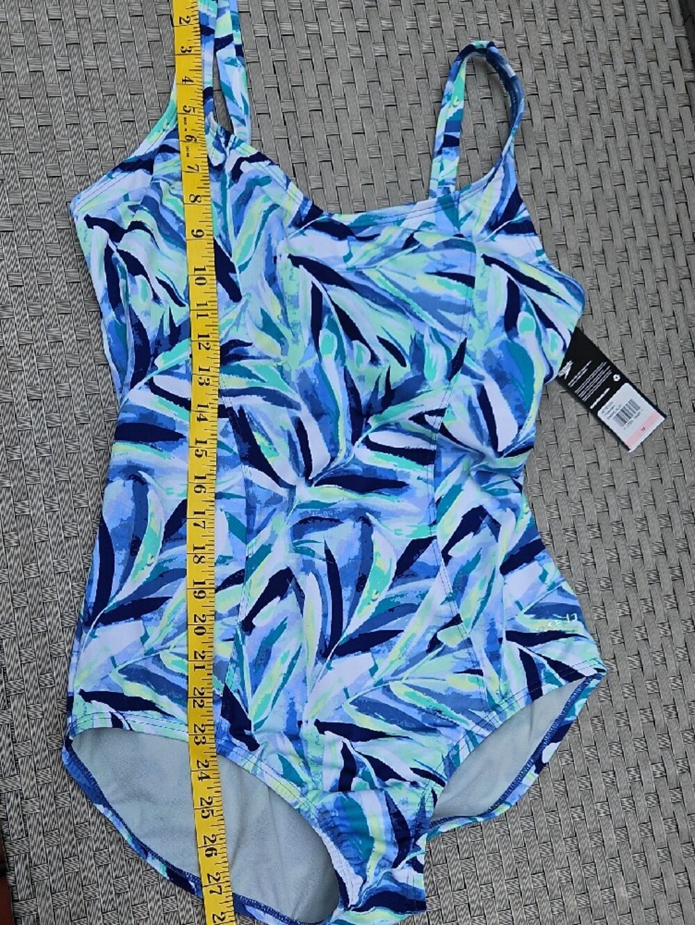 *NEW With TAGS Speedo Blue Leaf-Print One-Piece Moderate Cut Endurance Swimsuit - Picture 3 of 17